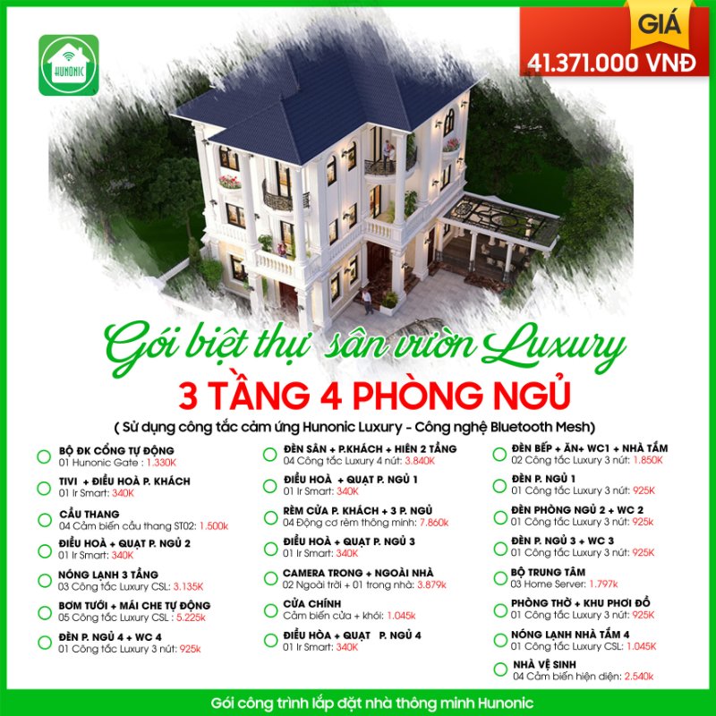 Trọn gói Biệt thự sân vườn Luxury cho nhà 3 tầng, 4 phòng ngủ 2 goi biet thu