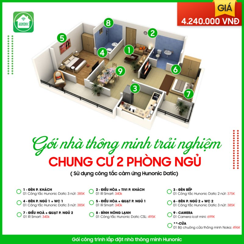 Trọn gói nhà thông minh trải nghiệm cho chung cư 2 phòng ngủ 2 goi chung cu trai nghiem